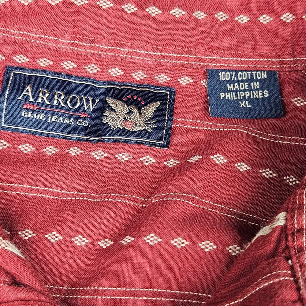 Arrow Blue Jeans Co Mens XL Red Diamond Stripe Short Sleeve Button Down Shirt